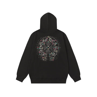 Colorful Rhinestone Hoodie - Black Gothic Street Sweatshirt 2608