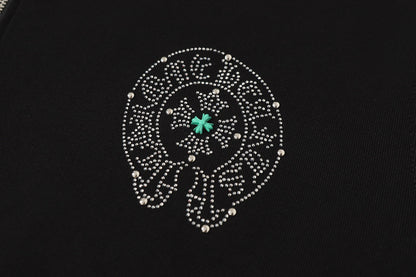 Colorful Rhinestone Hoodie - Black Gothic Street Sweatshirt 2608