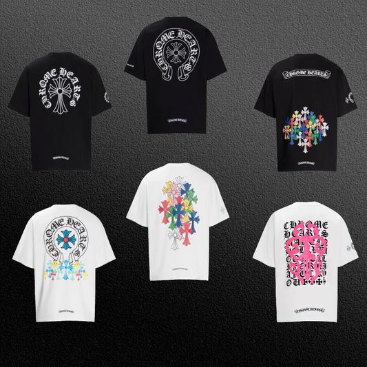 Multi-Design Gothic Cross & Horseshoe Graphic T-Shirts (Black/White)