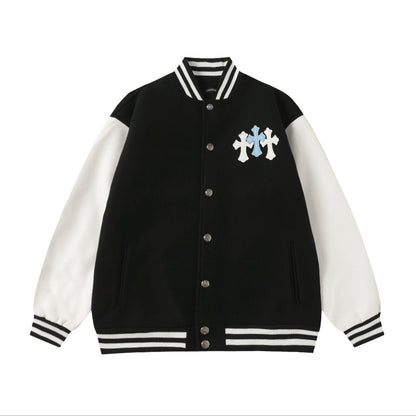 Black White Street Style Baseball Coat 0002