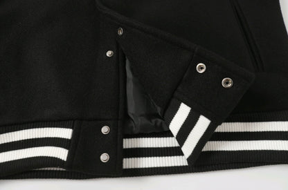 Black White Street Style Baseball Coat 0002