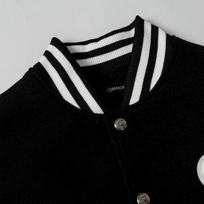 Varsity Jacket - Black White Gothic Baseball Coat 2206