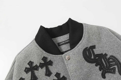 Multi Cross Varsity Jacket - Grey Black Street Jacket 2215