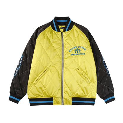 Flaming Youth Bomber Jacket - Yellow Black Graphic Street Coat D10