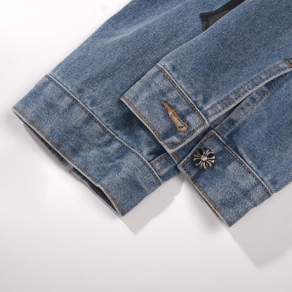 Patchwork Denim Jacket - Vintage Blue Gothic Street Jacket 0789