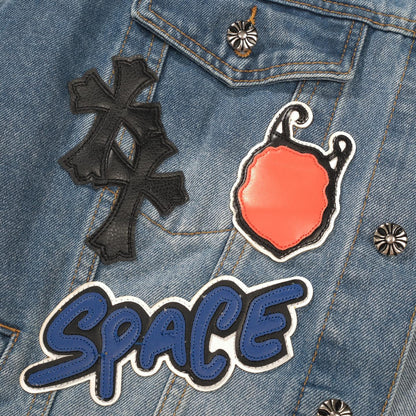 Patchwork Denim Jacket - Vintage Blue Gothic Street Jacket 0789