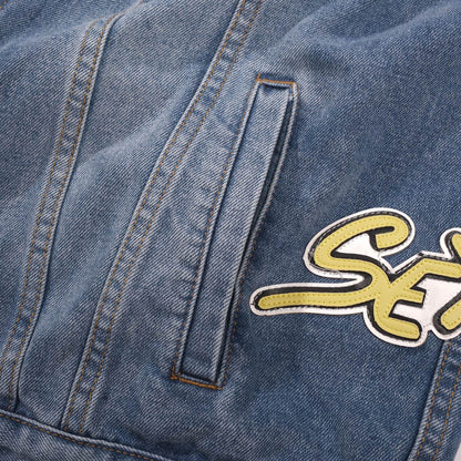 Patchwork Denim Jacket - Vintage Blue Gothic Street Jacket 0789